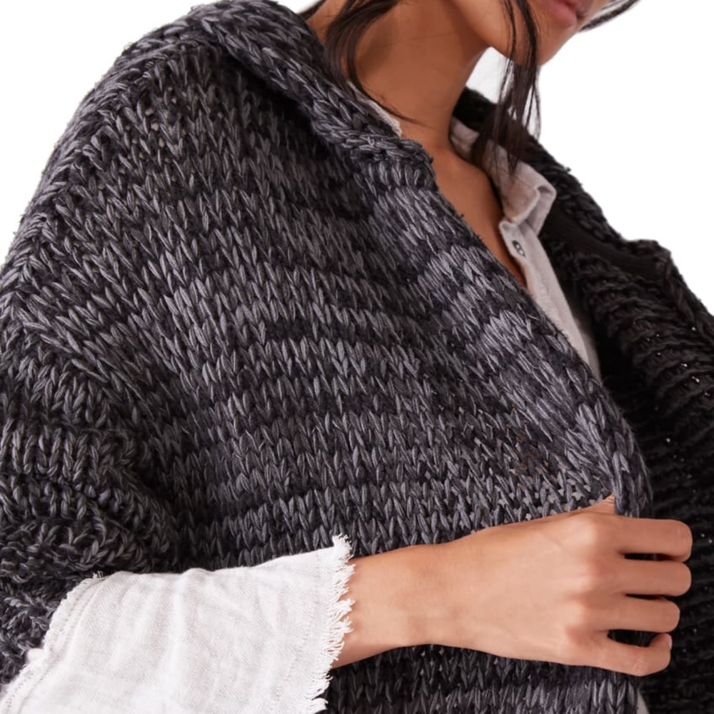 Free People Oversized Crofter Maxi Knit Cardigan Carbon Dust Color Sz Medium NWT - Picture 7 of 16